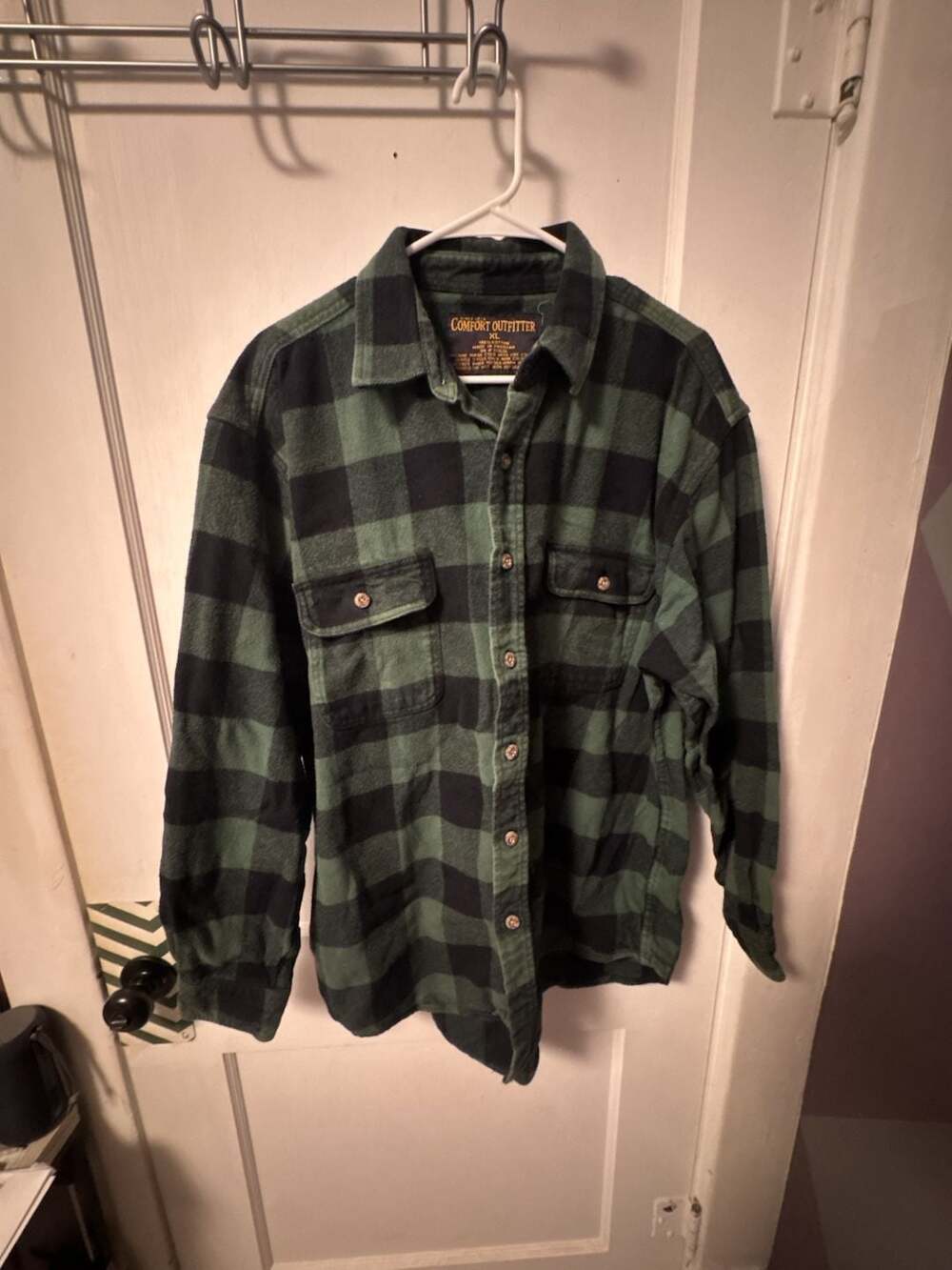 Comfort Outfitter Green and Black Buffalo Plaid Heavy Cotton Flannel Shirt XL